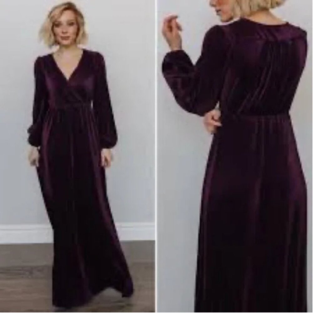 Baltic Born Venus Pleated Maxi Dress Large Plum